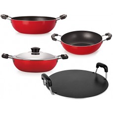 Deals, Discounts & Offers on Home & Kitchen - Nirlon Non-Stick Aluminium Cookware Set, 4-Pieces, Red
