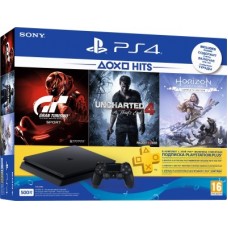 Deals, Discounts & Offers on Gaming - Sony PlayStation 4 (PS4) Slim 500 GB with Uncharted 4, Horizon Zero Dawn (Complete Edition) and Gran Turismo Sport(Jet Black)