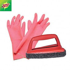 Deals, Discounts & Offers on  - Scotch-Brite Fibre Kitchen Gloves Large and Jet Scrubber Brush Tough (Multicolour)