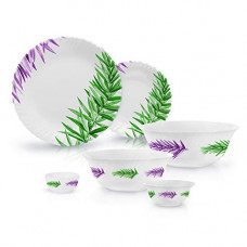 Deals, Discounts & Offers on Home & Kitchen - Luminarc Spring Leaves Glass Dinnerware Set, 27 Piece, White