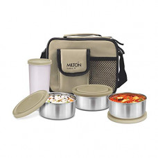 Deals, Discounts & Offers on Home & Kitchen - Milton Steel Combi Lunch Box with Tumbler, 4-Pieces, Beige