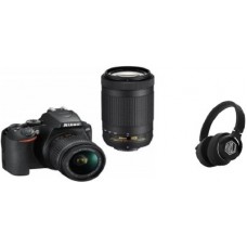 Deals, Discounts & Offers on Cameras - Nikon D3500 DSLR Camera Body with Dual lens: 18-55 mm f/3.5-5.6 G VR and AF-P DX Nikkor 70-300 mm f/4.5-6.3G ED VR - (With Starboy Headphone) DSLR Camera Body with Dual lens: 18-55 mm f/3.5-5.6 G VR and AF-P DX Nikkor 70-300 mm f/4.5-6.3G ED VR(Black)