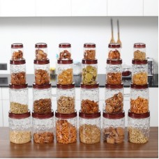 Deals, Discounts & Offers on Kitchen Containers - Milton Hexa Pet Jar - 300 ml, 750 ml, 1400 ml, 2000 ml Plastic Spice Container(Pack of 24, Clear, Brown)