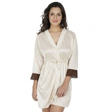 Deals, Discounts & Offers on  - Klamotten Beige Satin Robe with Lace