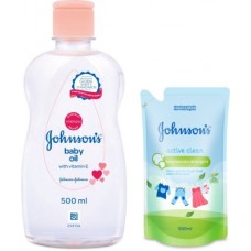Deals, Discounts & Offers on Baby Care - Johnson's Baby Oil 500ml with Baby Laundry Detergent Active Clean 500ml(Transperant)