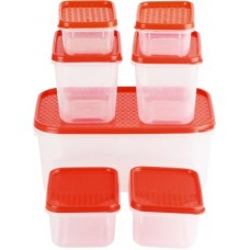 Deals, Discounts & Offers on Kitchen Containers - All Time Polka - 1800 ml, 400 ml, 250 ml, 125 ml Plastic Grocery Container(Pack of 7, Red)
