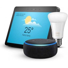 Deals, Discounts & Offers on  -  Echo Show (Black) bundle with Echo Dot (Black) and Philips Hue White Ambiance smart bulb