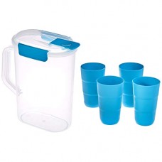 Deals, Discounts & Offers on Home & Kitchen - Amazon Brand - Solimo Pitcher with Tumbler Set, Set of 5, Blue