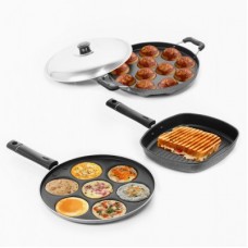 Deals, Discounts & Offers on Cookware - Sumeet Nonstick Essential Combo Set (Multi Snack Maker - 7 Pcs + Grill Pan - 22cm + Grill Appam Patra - 12 Pcs) NA Pan 23 cm diameter with Lid(Aluminium, Non-stick)