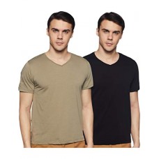 Deals, Discounts & Offers on  - [Size M] Qube By Fort Collins Men's Solid Regular fit T-Shirt (Pack of 2)