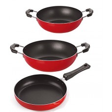 Nirlon Non-Stick Frying Pan and Kadai Combo Set Without Stainless Steel Lid, 2.6mm_FP10_KD10_KD11 Nirlon Non-Stick Frying Pan and Kadai Combo Set Without Stainless Steel Lid, 2.6mm_FP10_KD10_KD11