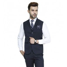 Deals, Discounts & Offers on  - MANQ Men's Single Breast Three Button Slim Fit Formal/Party Waist Coat (S1) Navy Blue