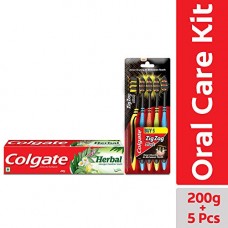 Deals, Discounts & Offers on Personal Care Appliances - Colgate Herbal Toothpaste 200 g (Pack of 2) with Colgate ZigZag Soft Black Tooth Brush (Pack of 5)