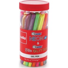 Deals, Discounts & Offers on  - Cello Geltech Neon + Geltech Fun Glitter Jar Gel Pen(Pack of 25)