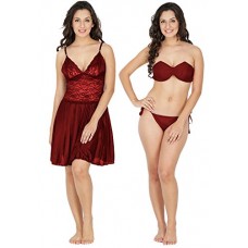 Deals, Discounts & Offers on  -  Klamotten Satin Women Nightwear and Bikini Set 221M-07 Maroon