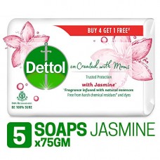 Deals, Discounts & Offers on Personal Care Appliances - Dettol Co-created with moms Jasmine Bathing Soap, 75gm (Buy 4 Get 1 Free)