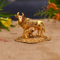Deals, Discounts & Offers on  - Collectible India Metal Kamdhenu Cow with Calf Statue Handmade Decorative Showpiece for Home Decor Gift - Diwali Decorations Religious Items