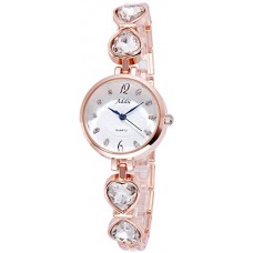 Deals, Discounts & Offers on  - Addic Quartz Movement Analogue White Dial Hearts Linked Studded Rose Gold Women's Watch
