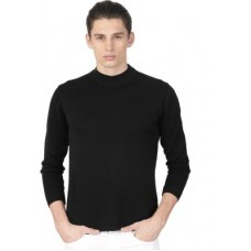Deals, Discounts & Offers on Men - etherSolid Round Neck Casual Men Black Sweater