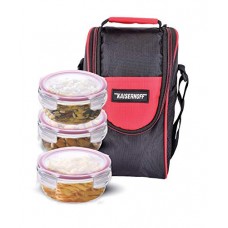Deals, Discounts & Offers on Home & Kitchen -  Kaiserhoff Round Glass Lunch Box Set, 400 ml, Set of 3, Clear