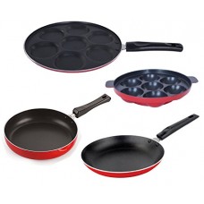 Deals, Discounts & Offers on Home & Kitchen - Nirlon Non-Stick Aluminium Cookware Set, 4-Pieces, Red (FP11_UP(7)_TP_AP(7))