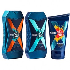 Deals, Discounts & Offers on Personal Care Appliances - Set Wet Studio X Brightening Face Wash, 100 ml with Cooling and Style Shampoo, 180ml and Refresh Body Wash, 180ml