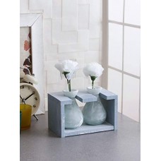 Deals, Discounts & Offers on  - Fourwalls Glass Vase in a Wooden Frame (19 cm Tall, Blue)