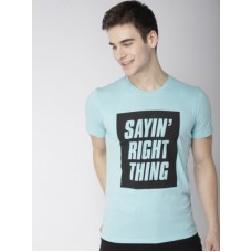 Deals, Discounts & Offers on Men - [Size L] Mast & HarbourPrinted Men Round Neck Blue T-Shirt