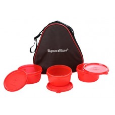 Signoraware Smart Plastic Lunch Box with Bag, 310ml, Set of 3, Red Signoraware Smart Plastic Lunch Box with Bag, 310ml, Set of 3, Red