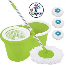 Deals and Offers on Gardening Tools - V-Mop Classic Plastic Spin Mop Bucket With Steel Rod & Heads (Green, 6 Pieces) Deals, Discounts & Offers on Gardening Tools - V-Mop Classic Plastic Spin Mop Bucket With Steel Rod & Heads (Green, 6 Pieces)