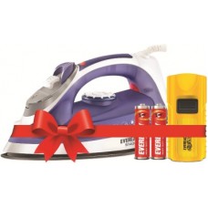 Deals, Discounts & Offers on Irons - Eveready SI1400 1400 W Steam Iron (White, Purple) & DL36 DIGILED Torch (Yellow) with Free AA batteries