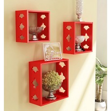 Deals, Discounts & Offers on  - Home Sparkle Sh678 Wall Shelf, Set of 3 (Lacquer Finish, Red)