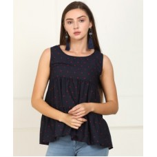 Deals, Discounts & Offers on Laptops - [Size S, M, L, XL] Tokyo TalkiesCasual Sleeveless Polka Print Women Dark Blue Top