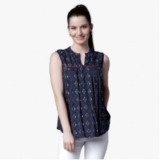 Deals, Discounts & Offers on Laptops - [Size S, M, L, XL] Tokyo TalkiesCasual No Sleeve Printed Women Dark Blue Top