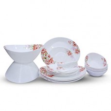 Deals, Discounts & Offers on Home & Kitchen - Soogo Opalware Dinner Set, 26-Pieces, White and Red