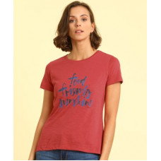 Deals, Discounts & Offers on Women - [Pre Book Deal Size S] WranglerPrinted Women Round Neck Red T-Shirt