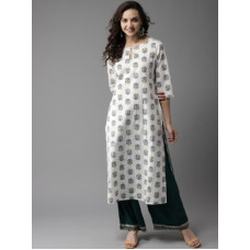 Deals, Discounts & Offers on Women - [Size S] HERE&NOWWomen Printed Pure Cotton Straight Kurta(White)