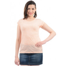 Deals, Discounts & Offers on Women - Pepe JeansSolid Women Round Neck Pink T-Shirt