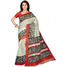 Deals, Discounts & Offers on Women - IshinPrinted Daily Wear Poly Silk Saree(Cream)