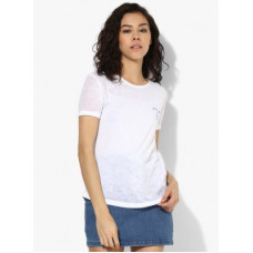 Deals, Discounts & Offers on Women - [Size S] Pepe JeansPrinted Women Round Neck White T-Shirt
