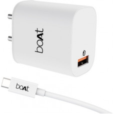 Deals, Discounts & Offers on Mobile Accessories - boAt WCD QC3.0 18W (With Type C Cable) 3 A Mobile Charger with Detachable Cable(White, Cable Included)
