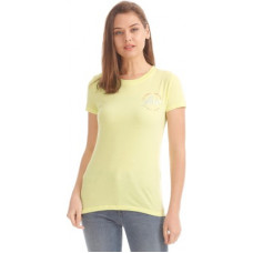 Deals, Discounts & Offers on  - [Size M] AeropostalePrinted Women Round Neck Yellow T-Shirt