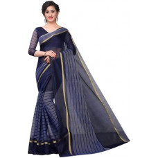 Deals, Discounts & Offers on  - WAMA FASHIONStriped Fashion Cotton Blend Saree(Blue)