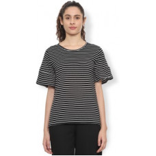 Deals, Discounts & Offers on Laptops - [Size L] Van HeusenCasual Short Sleeve Striped Women Black Top