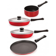 Deals, Discounts & Offers on Home & Kitchen - Nirlon Aluminium Non-Stick Red & Black Color Kitchenware Essential Combo Gift Set Offer with Lid