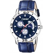 Deals, Discounts & Offers on Watches & Wallets - caviorNB-Premium CAV-MS051-BB-LM Blue Round Dial Leather Strap Water Resistant Watch