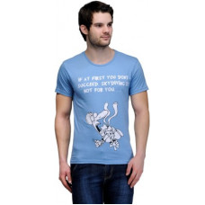Deals, Discounts & Offers on Men - [Size M] TeesortGraphic Print Men Round Neck Blue T-Shirt