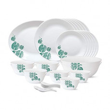 Deals, Discounts & Offers on Home & Kitchen - Larah by Borosil - Tiara Series, Woodstock, 33 Pcs, Opalware Dinner Set, White