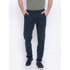 Deals, Discounts & Offers on Men - United Colors of BenettonSlim Fit Men Dark Blue Cotton Blend Trousers