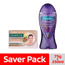 Deals, Discounts & Offers on Personal Care Appliances - Palmolive Skin Therapy Soap Bar with Turmeric & Tamarind  75 gm with Palmolive Aroma Absolute Relax Shower Gel - 250ml